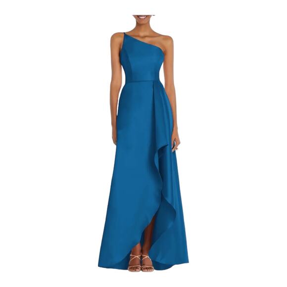 Alfred Sung Dress D831 One Shoulder satin gown blue size 16 - Picture 1 of 6